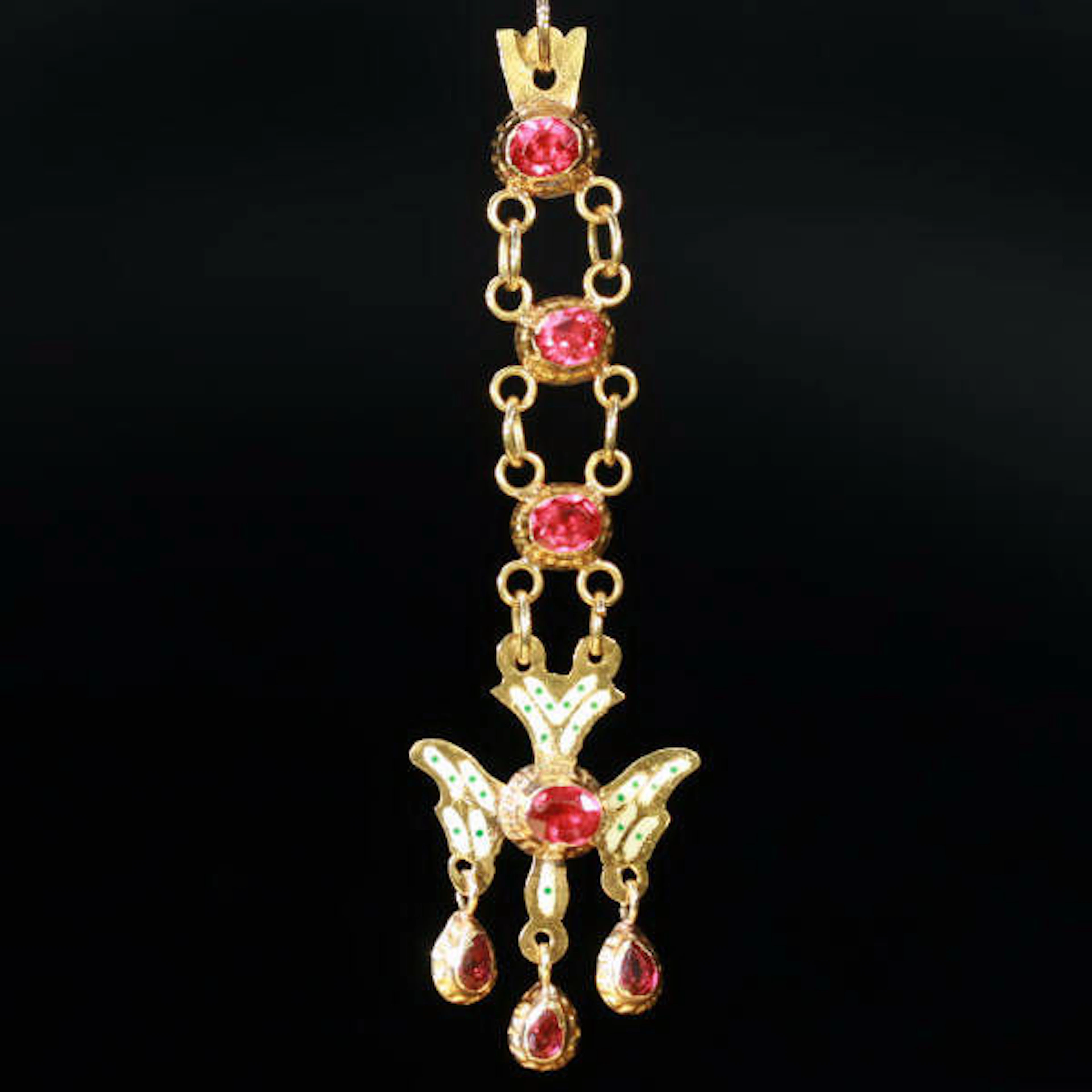 Antique 19th century gold Saint Esprit Cross pendant set with garnet