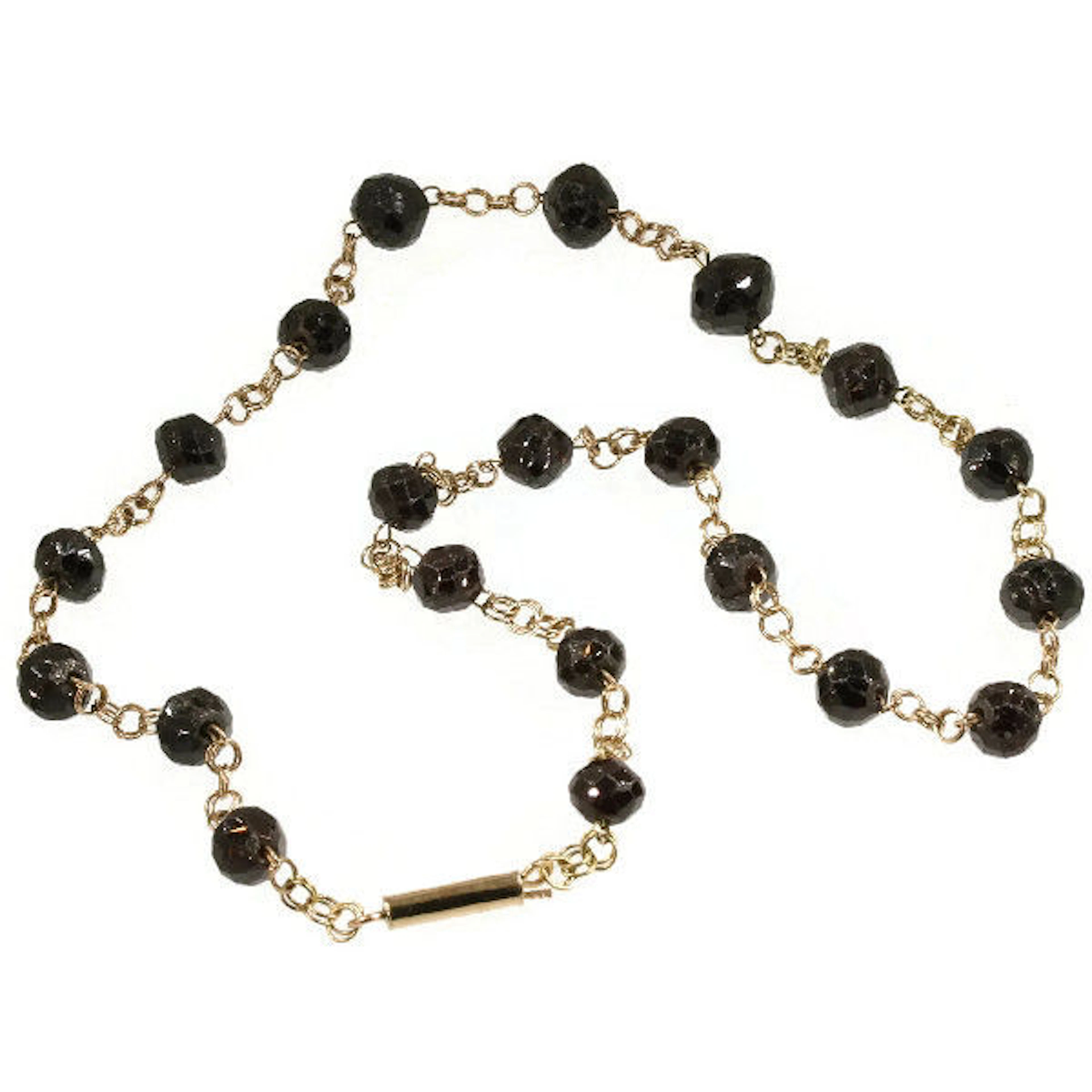 Victorian red gold double rolo chain alternated with faceted garnet