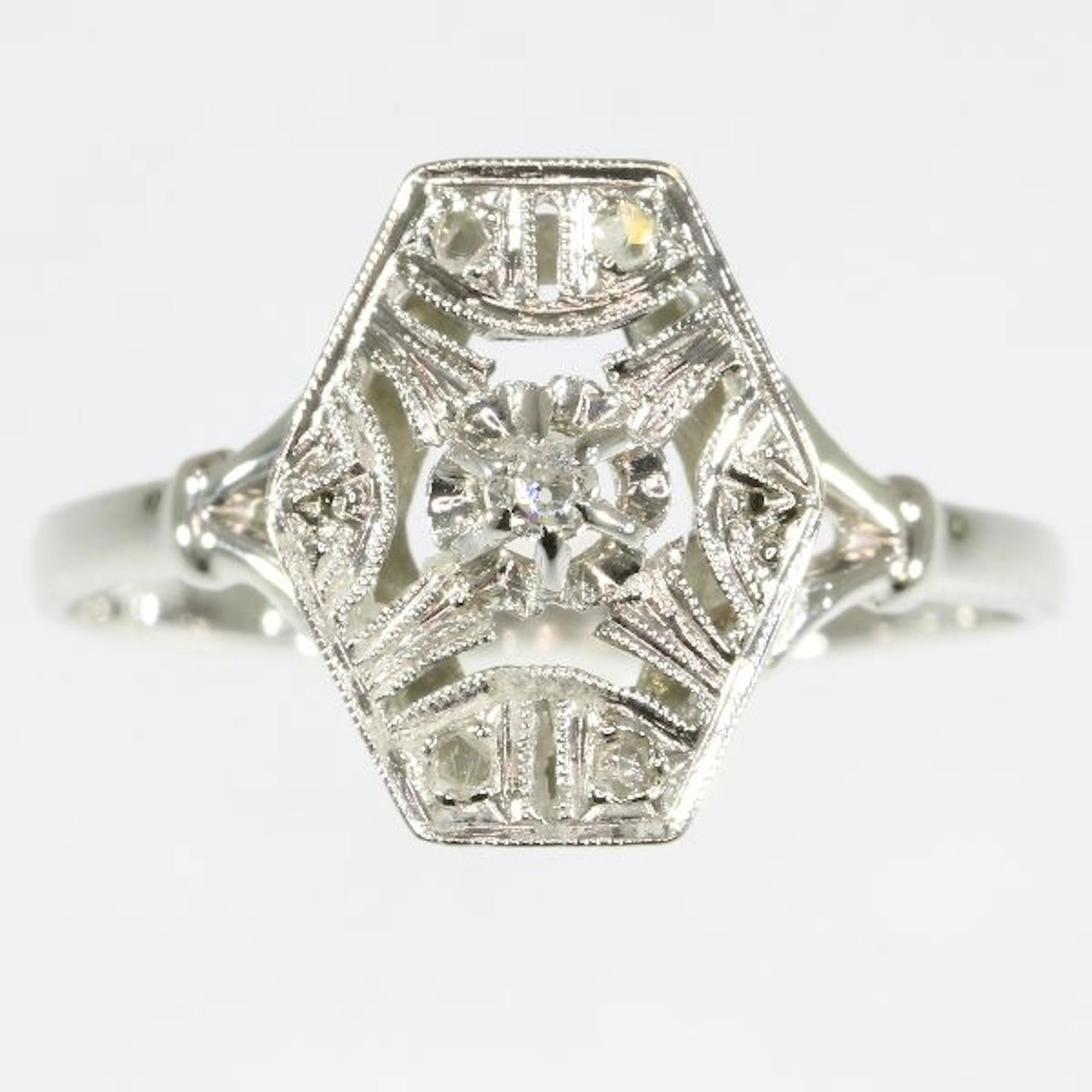 Original French authentic Art Deco diamond ring, circa 1920