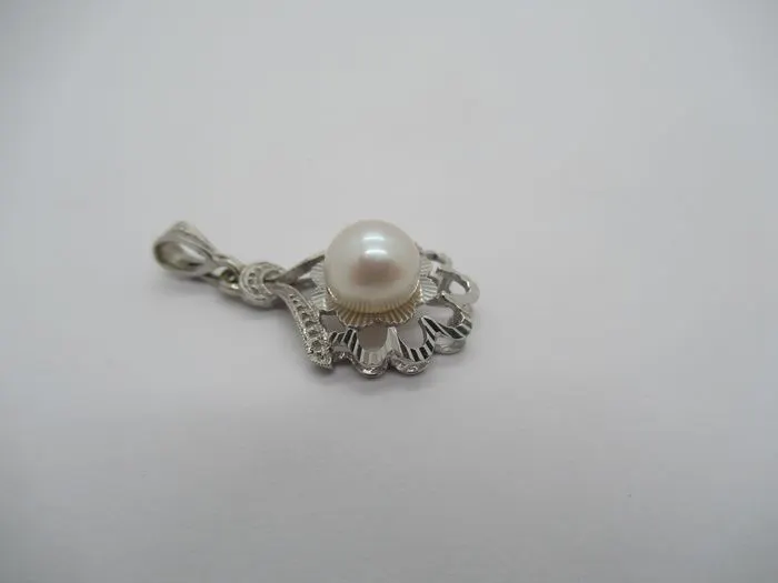 Ciondolo Adélie Oro bianco 9K - Diamanti e perla - Regalo elegante