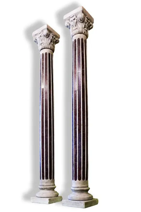 Column (2) - in white marble with porphyry inserts - Late 19th century ...