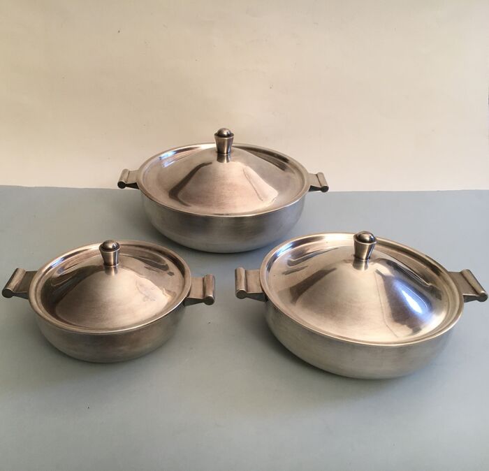 Bohrmann - Art Deco Bohrmann Pots 1930. Silver Plate. (3) | Barnebys