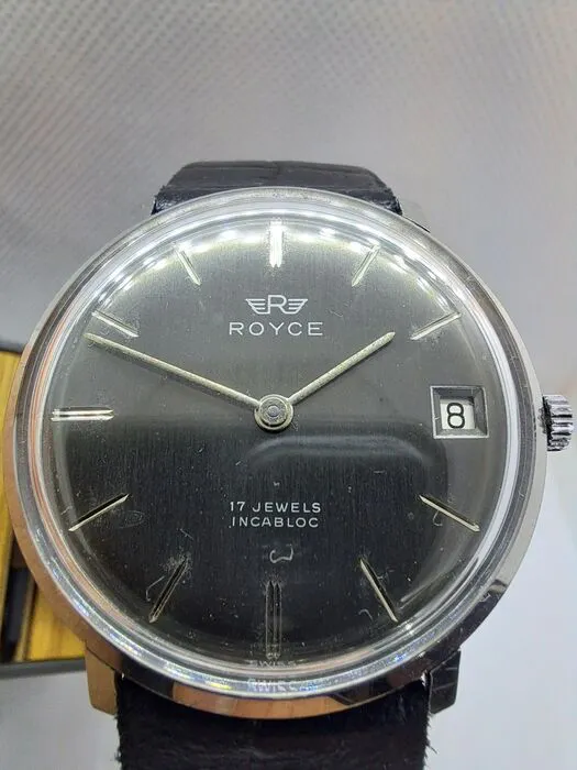 Montre Vintage Royce Manuelle - 15 Mm, 17 Bijoux, Incabloc - Bracelet Cuir Noir - Occasion
