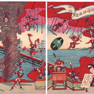 Original woodblock prints (2) - 'Genso seiyō yōchi asobi...