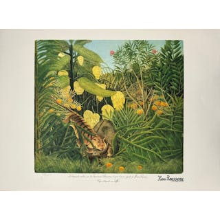 Henri Rousseau (1844-1910), d'après - Tigre attaquant un buffle