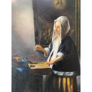 Dutch school (XXI), After Johannes Vermeer - Woman holding a balance