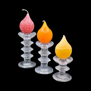 Iittala - Timo Sarpaneva - Candleholder Festivo - (3) - Mouth Blown Glass