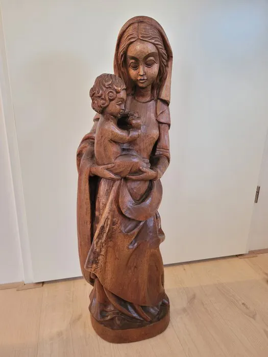 Statue, Groot houten beeld - Maria met Kind - 82 cm - Wood - 1980 ...