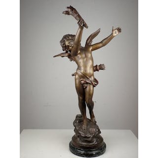 Auguste Moreau (1834-1917) - Sculpture, L´Amour au Papillon - 53.5 cm - Spelter