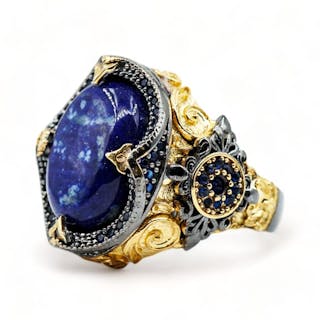 Baroque Style Handmade Silver Ring - 925 Silver - Ring Lapis lazuli - Turmaliner