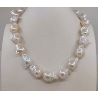 15x16mm Baroque Edison Freshwater pearls - 14K guld - Vittguld - Halsband