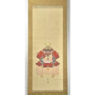 Japanese Painting: Warrior Scene - Signed Jukō 寿光 - Japan