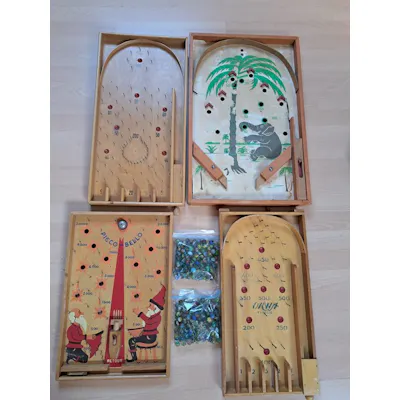 Okwa - Toy 4x Vintage Knikkerspel - Trekbiljart... | Barnebys