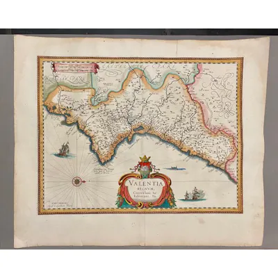 Europe, Map - Spain; Willem Blaeu - Valentia regnum Contestani Ptol ...