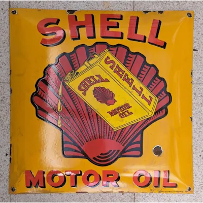 Sign - Shell - Large Shell Motor Oil Enamel Advertising Sign | Barnebys