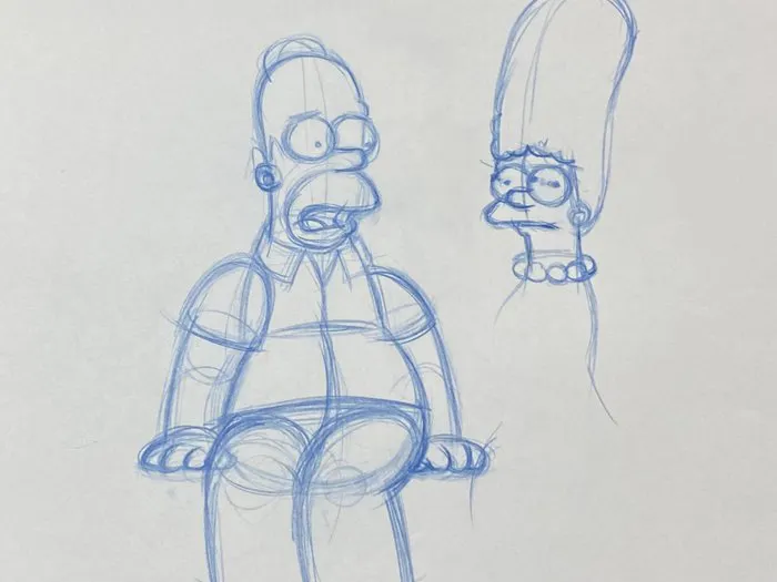 The Simpsons - 1 Original Animation Drawing of Homer and Marge Simpson ...