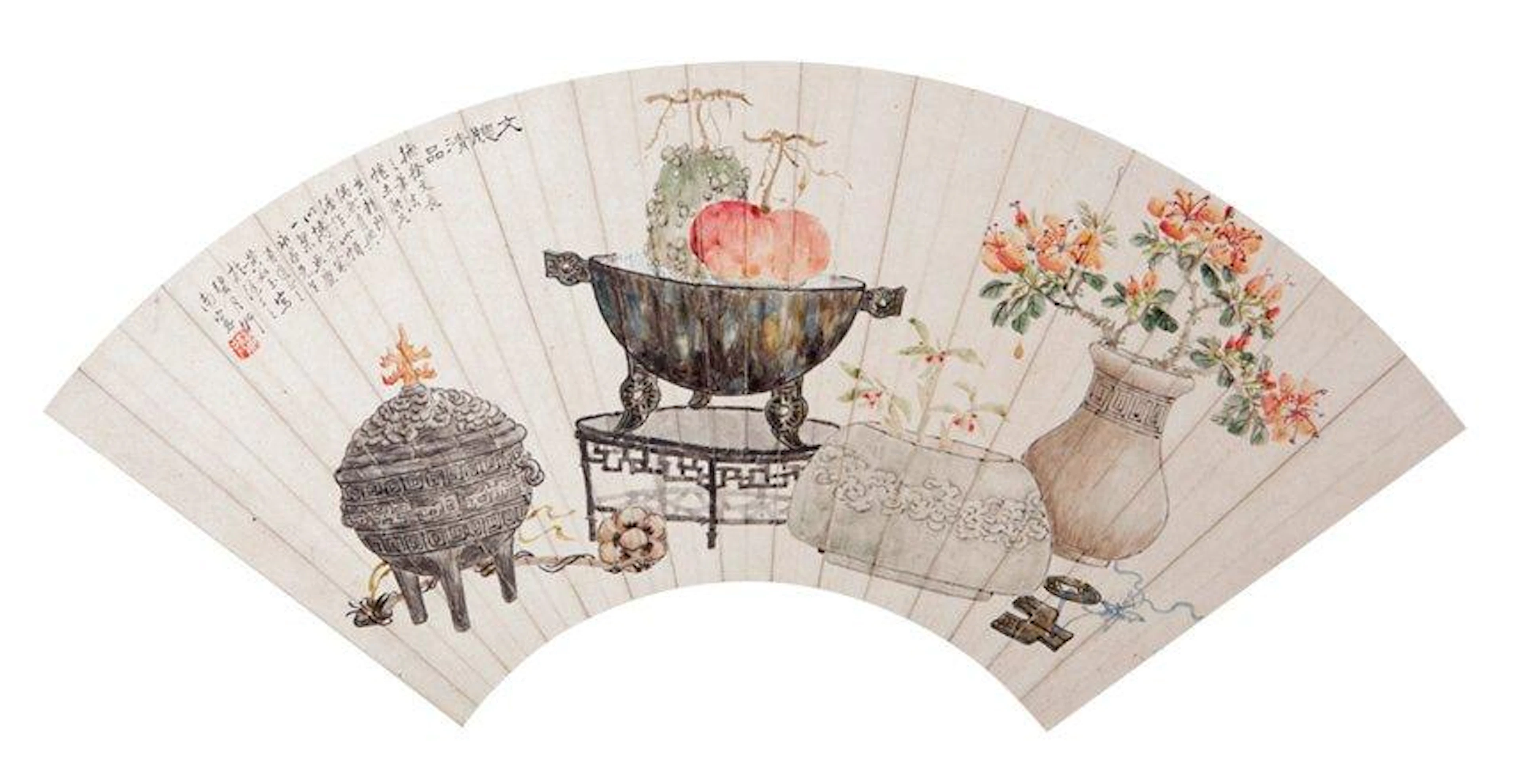 Peinture chinoise sur éventail figurant
