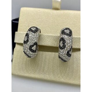 De Grisogono Large 18 Karat White Gold Black & White Pave Diamond Hoop Earrings