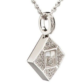 Chopard Happy Diamonds Square White Gold & Diamond Pendant Necklace 79/6869 New