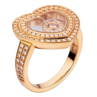 CHOPARD HAPPY DIAMONDS 18K ROSE GOLD PAVE DIAMOND HEART RING NEW $14,140