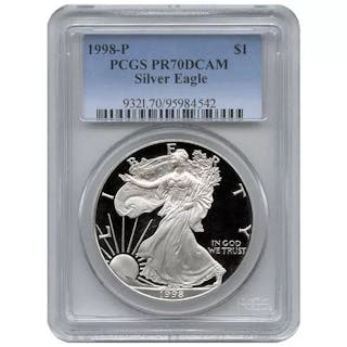1998-P 1 oz Proof American Silver Eagle Coin PCGS PR70 DCAM