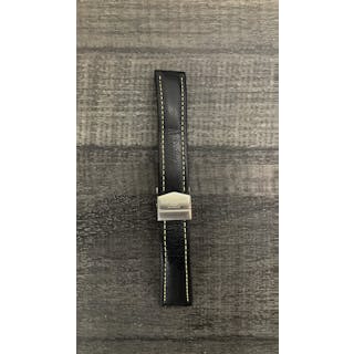 TAG HEUER Black Leather Men's Watch Strap w/ Stainless Steel Deployment