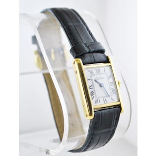Cartier Tank Mechanic Wristwatch Rectangle Triple Signed in 18K Yellow
