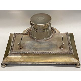 HF&S London, UK Sterling Silver Unique Inkwell & Stand From 1912 -