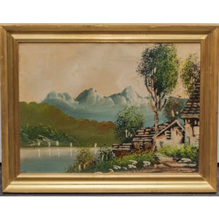 Original Early 20th C. Mountain Log Cabin Oil Painting - $3K APR Value w/ CoA!
