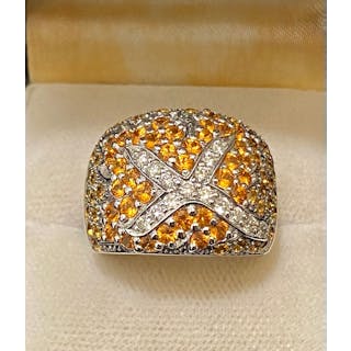 Unique Designer 18K White Gold 85-Orange Diamond Ring - $25K Appraisal
