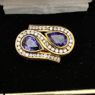 INCREDIBLE Designer 18K Yellow Gold Amethyst & Diamond Ring - $20K