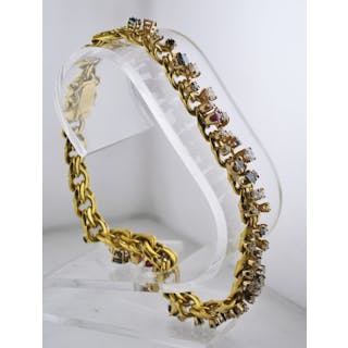 Designer Solid Yellow Gold Diamond Chain-Style Bracelet with Multicolored