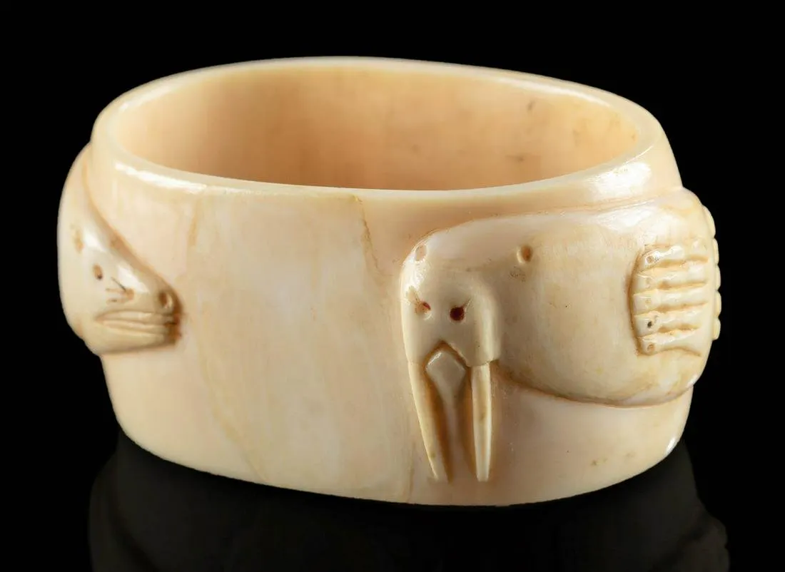 Native American Inuit Walrus Ivory Ring, Seal & Walrus | Barnebys