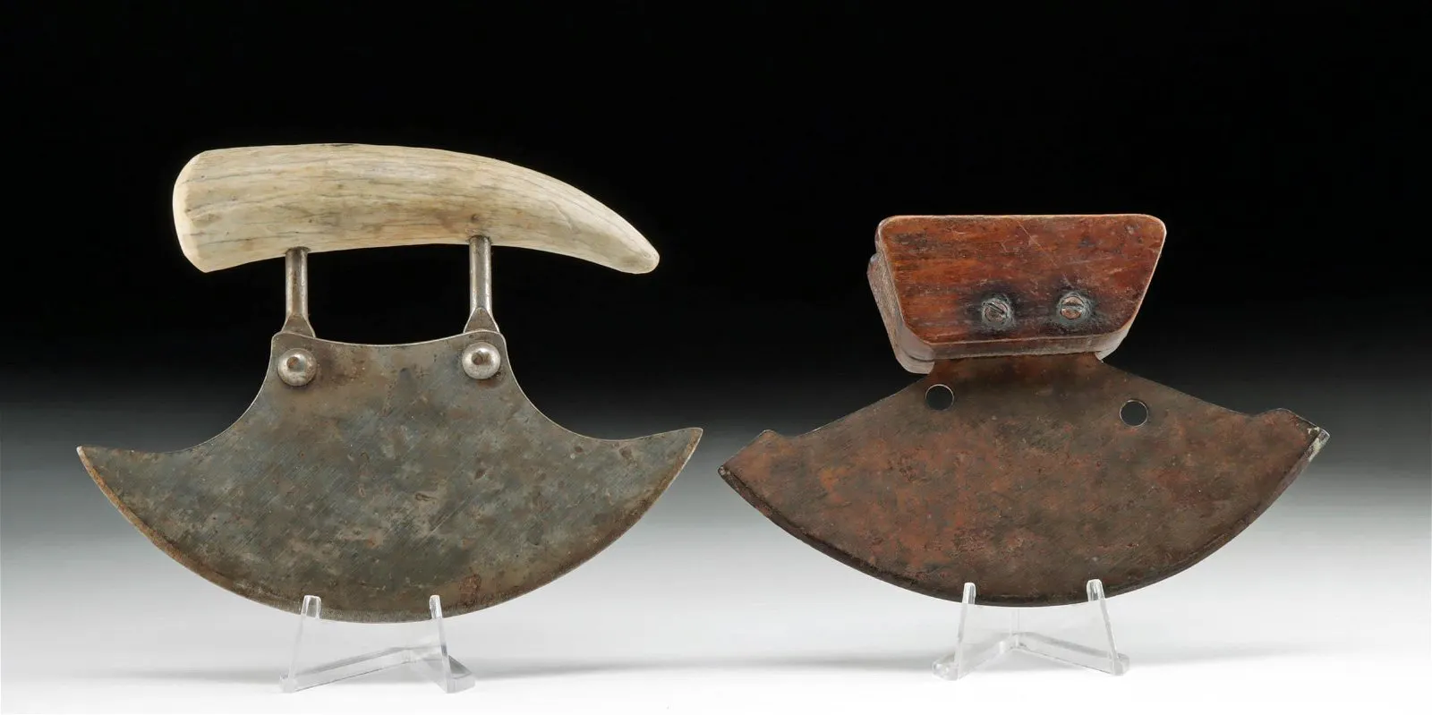 20th C. Inuit Iron Ulu Knives - Wood / Antler Handles | Barnebys