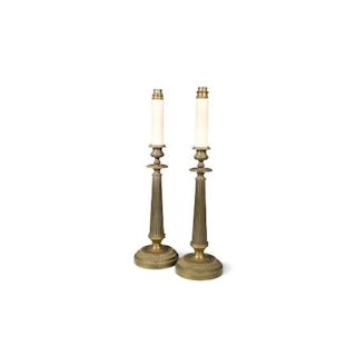 A pair of bronze column table lamps