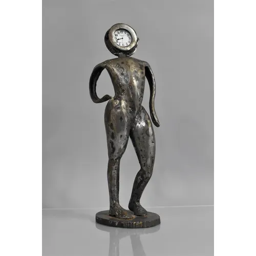 A Tall Modernist Bronze Figure with Clock as Face, Battery M... | Barnebys