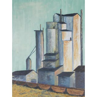 Syd Fossum Grain Mill Landscape Painting 1970