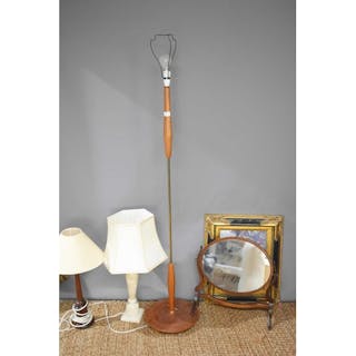 A Mid-Century teak and brass standard lamp, together with a ...