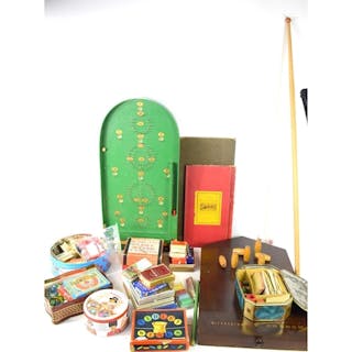 A group of vintage games to include Monopoly, Pit, Dominoes,...