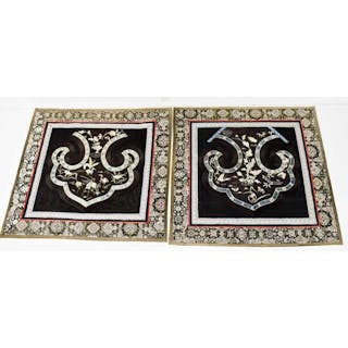 A pair of antique Chinese clothing panels, embroidered with ...