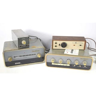 A vintage Heathkit tuner and amplifier together with a Shure...