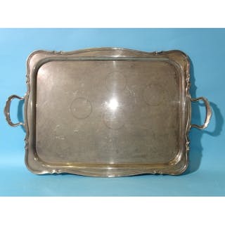 A .925 silver rectangular two-handled tray with shaped outli...