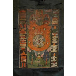 Antique Nepalese Thangka, 17" x 33" Magnificent colors
