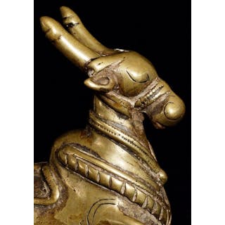 Delightful, first rate antique bronze Nandi Bull from