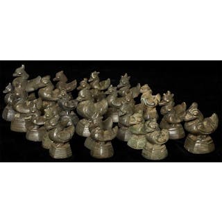 Collection of 22 Burmese opium or chicken weights and 2 elephant weights