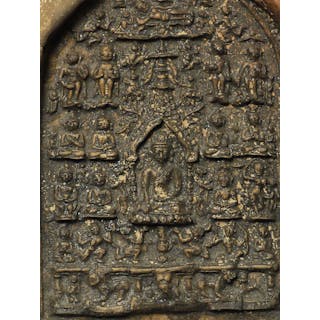 11-13thC Pagan Buddha Tablet. Can see faces Very rare, complex. Outstanding
