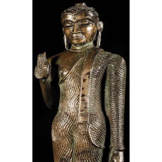 18thC Sri Lanka Solid-Cast Bronze Buddha- Large, Fine, Charismatic
