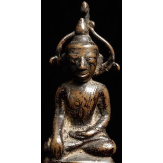 14th-16thC solid-cast Burmese Ava style Buddha under a