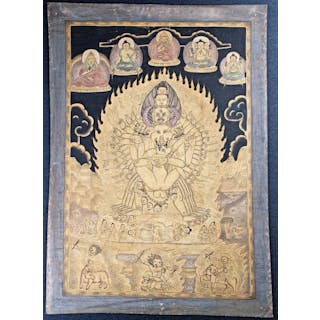 Antique Tibetan Thangka--intricate, very unique type. Quite rare