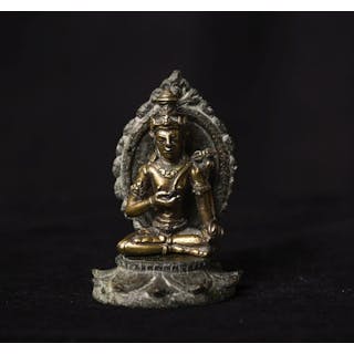 9/10thC Javanese solid silver Bodhisattva on ORIGINAL bronze base.- Magnicent